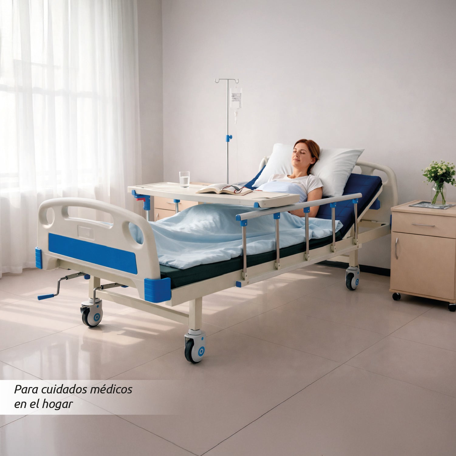 Catre Clínico con Barandas Colchón Porta Suero y Ruedas Reforzadas Acqui