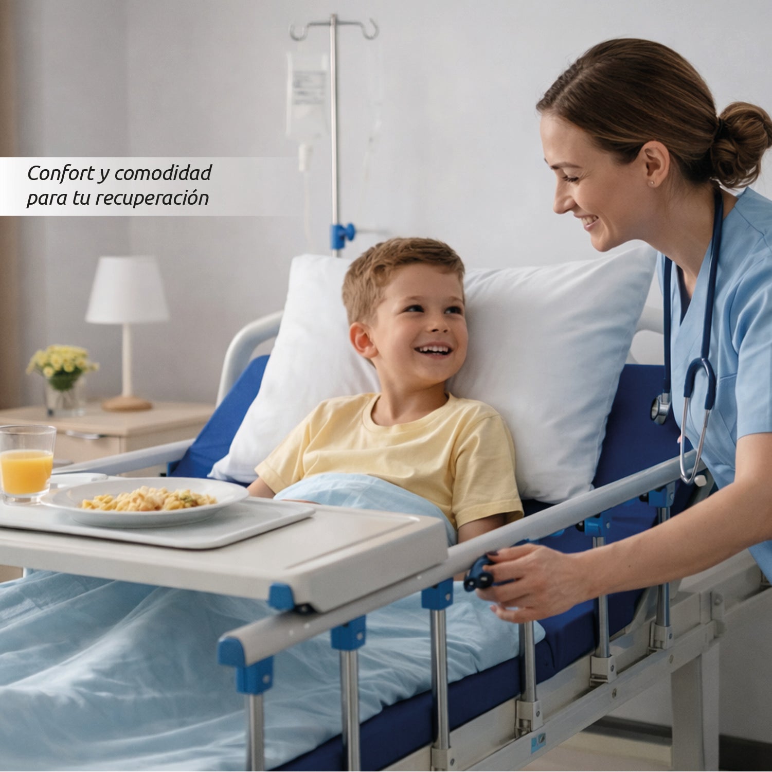 Catre Clínico con Barandas Colchón Porta Suero y Ruedas Reforzadas Acqui