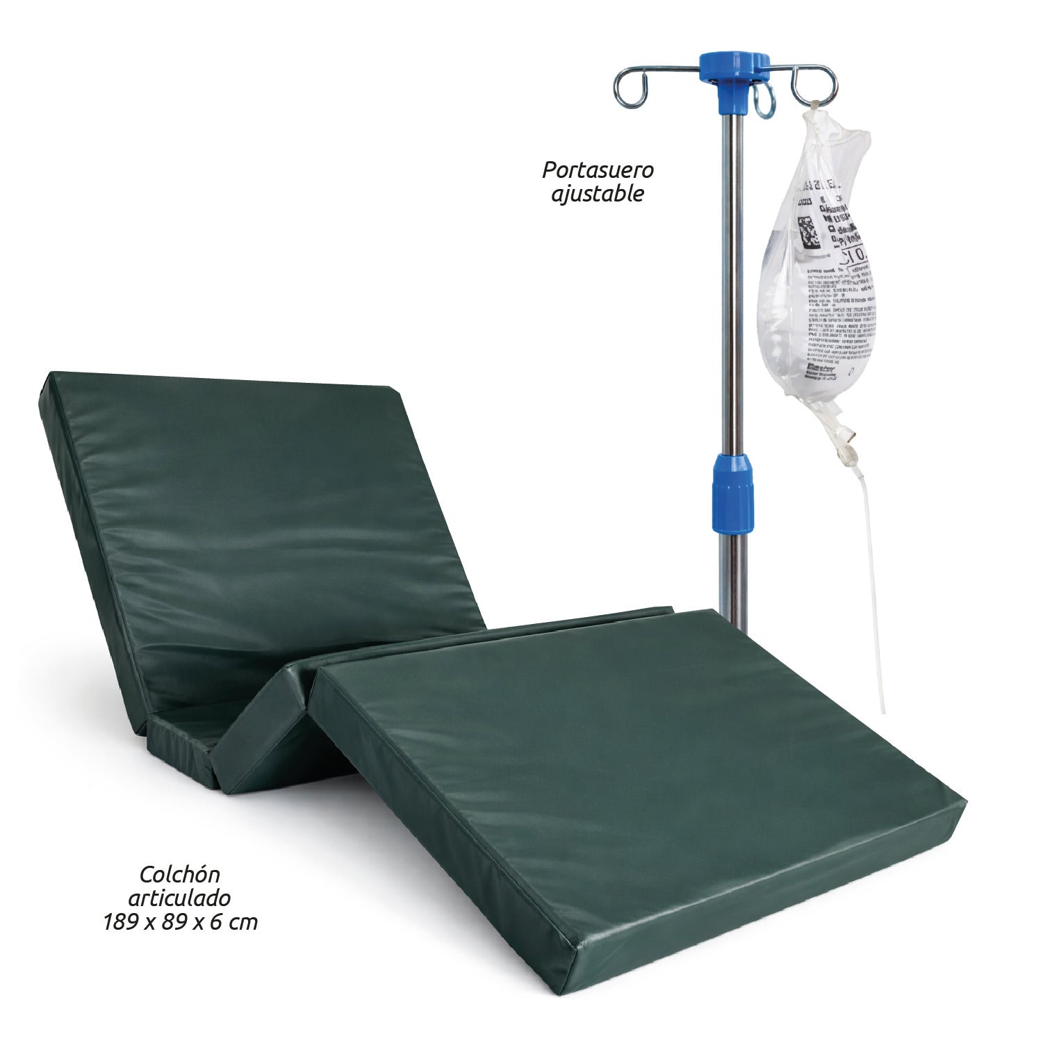 Catre Clínico con Barandas Colchón Porta Suero y Ruedas Reforzadas Acqui
