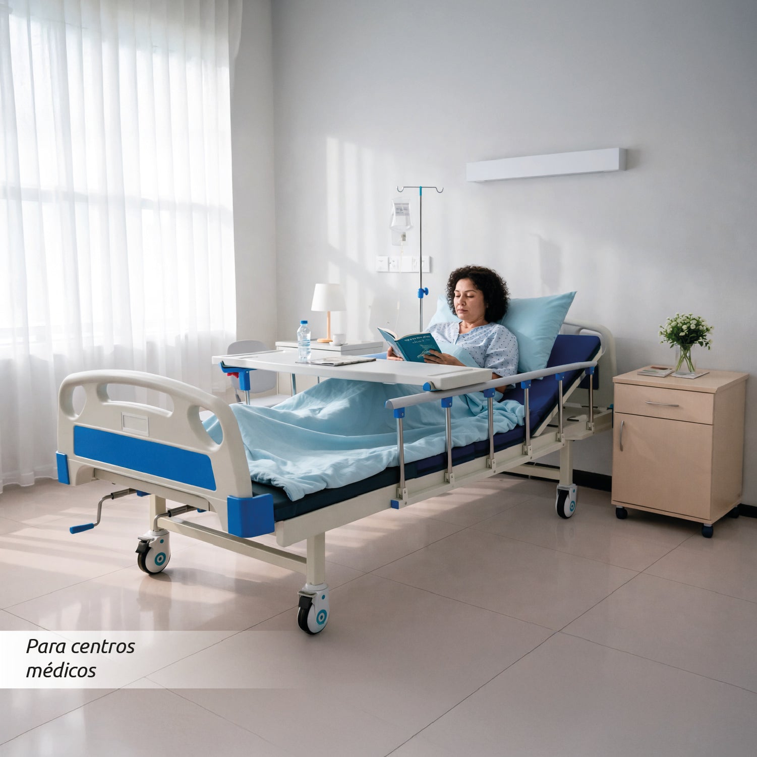 Catre Clínico con Barandas Colchón Porta Suero y Ruedas Reforzadas Acqui